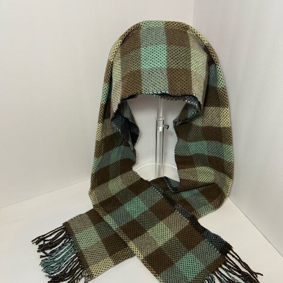 D&Y “Softer Than Cashmere?” Plaid Fringe Scarf – Brown & Teal - Picture 3 of 7
